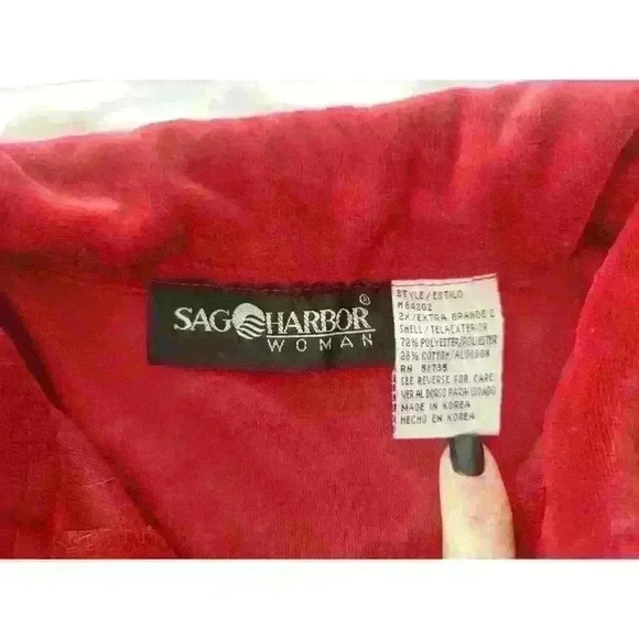 Sag Harbor Red Long Sleeve Round Neck Pearl Look Button Up Cardigan Womens 2X - Picture 5 of 6